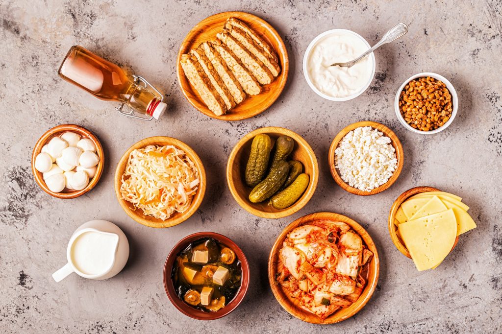Fermented food, probiotics, top view